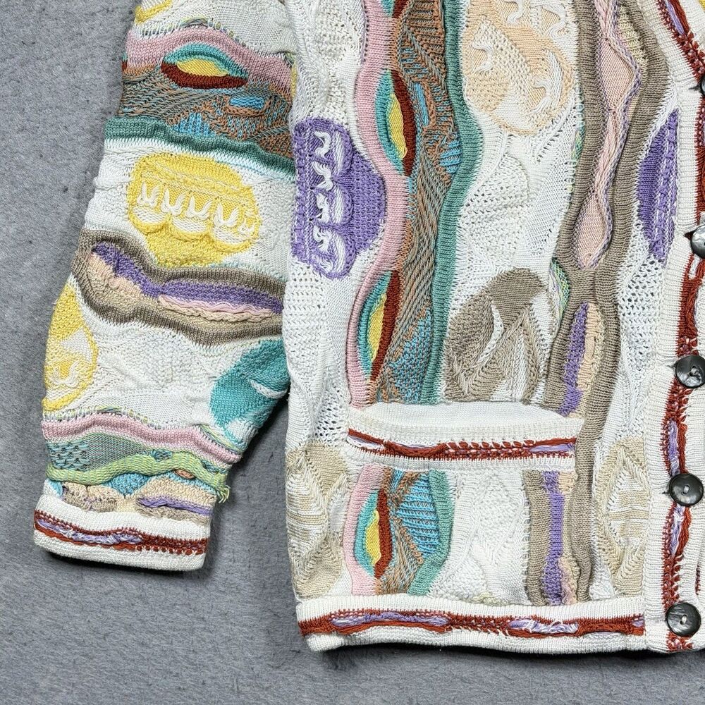 VTG 90s COOGI Australia 3D Knit Cardigan Sweater Multicolor Pastel Women’s Small - Picture 4 of 12